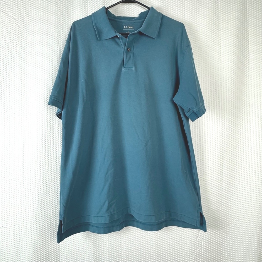 L.L.Bean Mens Polo Shirt L Large‎ 100% Cotton Short Sleeve Teal Blue Casual